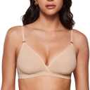 INLYRIC Women's Cosnufy Sheer Triangle Bralettes - Unlined Mesh Sexy Comfortable No Padding Bras No Underwire (Large, Beige)