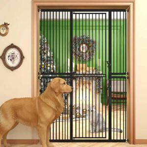 74.8" Extra Tall Pet Gate for Cat, 29.5"-51.6" Extra Wide Cat Gate with 8 Pressure Bolts, NO Drilling Pressure Mounted Tall Dog Gate Indoor, Black