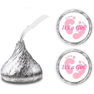 324 Its a Girl Pink Footprints Kisses Labels for Baby Shower Or Baby Sprinkle Party Or Event Decorations, Stickers, Wrappers, Favors. Made in USA
