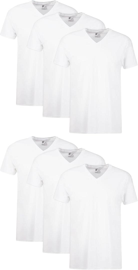 Hanes Men's Undershirts T-Shirt Pack, V-Neck Cotton Tees for Men, Moisture-Wicking, Odor Control, White Multi-Pack (White, L)