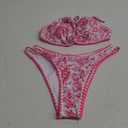 Thong Bikini Sets for Women String Two Piece Swimsuit High Cut Floral Sexy Bathing Suit Halter Triangle Top (Small, Pink Floral Bikini Sets)