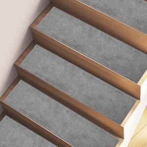 Self-Adhesive Non Slip Carpet Stair Treads 8"x 30" (7 PCS), Machine Washable Stair Rugs for Steps, Safety Stair mats for Dogs, Kids & Elderly (Light Grey)