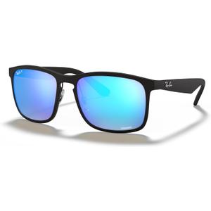 Ray-Ban Men's Rb4264 Chromance Square Sunglasses (Matte Black/Polarized Green Mirrored Blue)