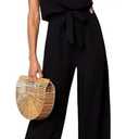 ZESICA Women's Casual Off Shoulder Solid Color Strapless Belted Wide Leg Jumpsuit Romper M