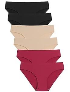 Caterlove Women's Seamless Underwear No Show Stretch Bikini Panties Silky Invisible Hipster 6 Pack M