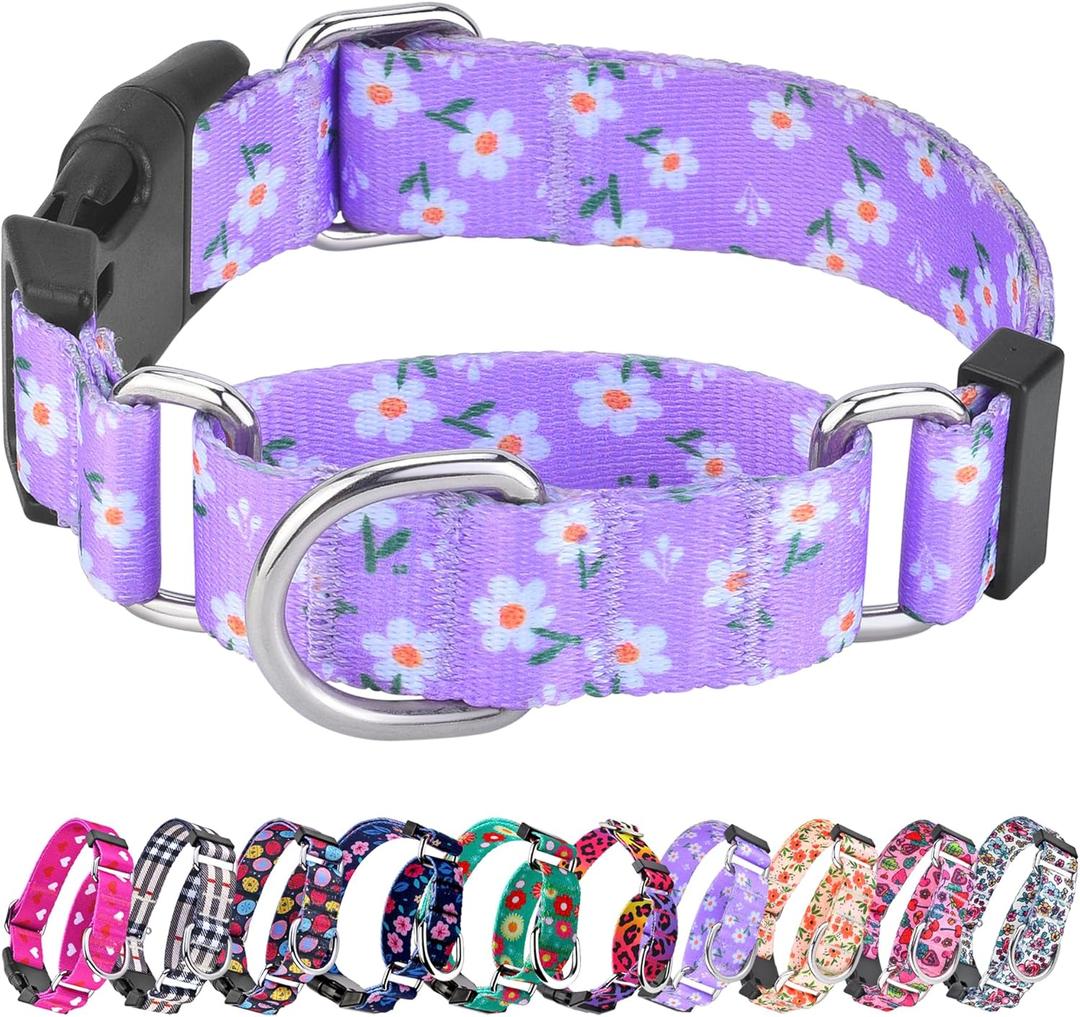 Martingale Collar for Dogs, Adjustable Soft Nylon Dog Collars with Special Design Cute Patterns for Small Medium Large Dog (Purple Flower)