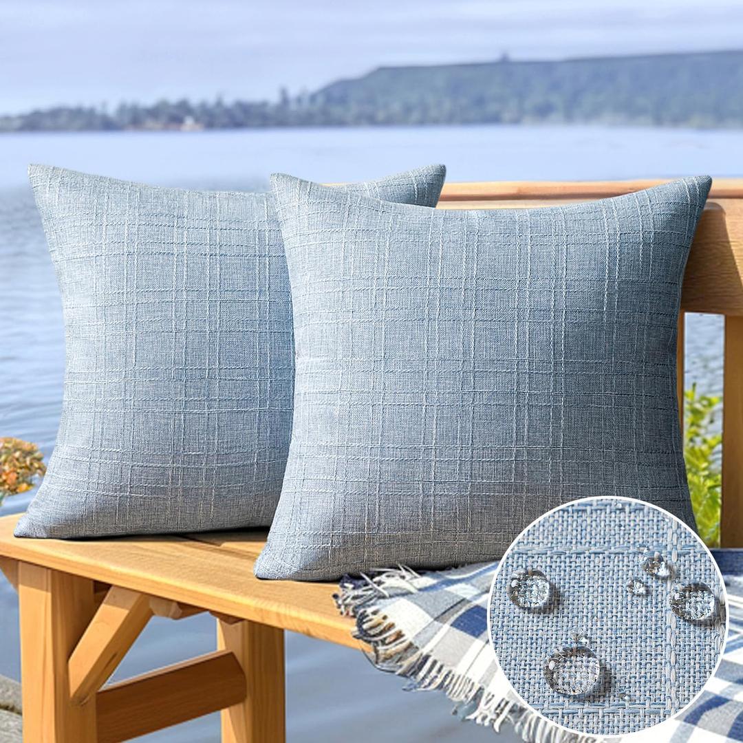 MIULEE Outdoor Waterproof Throw Pillow Covers Decorative Farmhouse Water Resistant Cushion Covers for Tent Patio Garden Couch Sofa Pack of 2, 18x18 Inch Light Blue