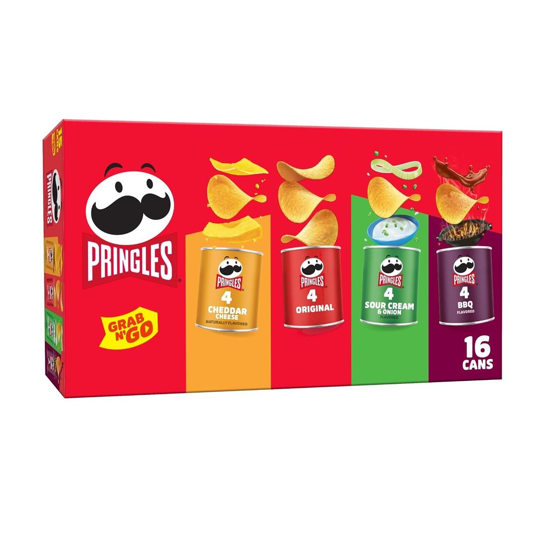 Pringles Potato Crisps Chips, Lunch Snacks, Office and Kids Snacks, Grab N' Go, 1.38 Pounds, Variety Pack (16 Cans) (EXP 09/14/26)