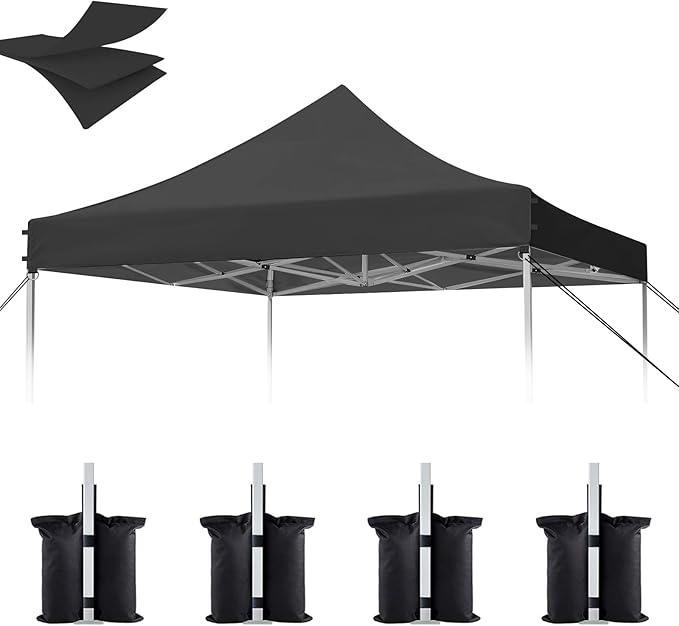 10x10 Canopy Replacement Top, 500D Heavy Duty Waterproof Canopy Replacement Top for Peak Pole Straight Leg Frame, Pop Up Canopy Tent Cover with UV Protection Coating, 4 Sandbags, Top Only (Black)