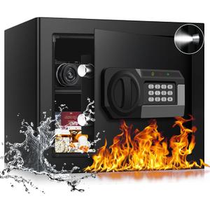 1.6 Cub Fire Proof Safe for Home Documents, Anti-Theft Digital Security Box with Electronic Keypad Lock and Spare Key, Small Safes for Home Use Fire and Water proof for Money Jewelry Valuables