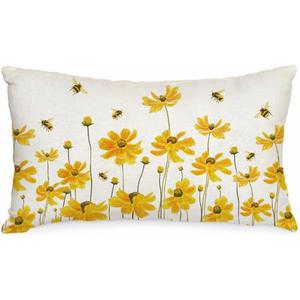AACORS Spring Pillow Cover 12X20 Inch Daisy Bee Decorations Farmhouse Seasonal Summer Pillow Case Decor for Sofa Couch, (Yellow）