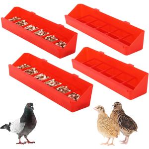 4 Pack No Mess Quail Feeder Removable 6 Slots Hanging Chicken Feeder Trough Water Trough for Pigeon Parrots Chicks Quail Duck Bird Poultry Animal