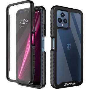 wahhle Compatible with T-Mobile Revvl 6 5G Case, Built in Screen Protector Full Body Shockproof Slim Fit Bumper Protective Phone Cover for T-Mobile Revvl 6X 5G Men Women-Black/Clear
