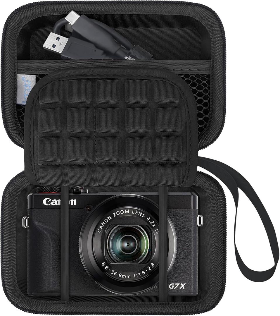 Lacdo Camera Case for Canon PowerShot G7 X Mark III/PowerShot G7 X Mark II 4K Vlogging Camera, Point and Shoot Vlogging Camera Bag Carrying Case, Mesh Pocket fits USB Cable, Batteries, Black+Black