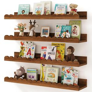 Shario Nursery Book Shelves, 4-Pack White Floating Shelves for Wall Kids, Scalloped Shelves, Wall Book Shelves for Bedroom Kids, Toddler Room, Baby Room, Nursery Decor