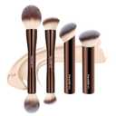MAANGE 4 PCS Foundation Makeup Brush Set Double-ended Kabuki Contour Brush for Liquid Powder Concealer Cream Cosmetics Blending Blush Face Makeup Tools Kit (Coffee)