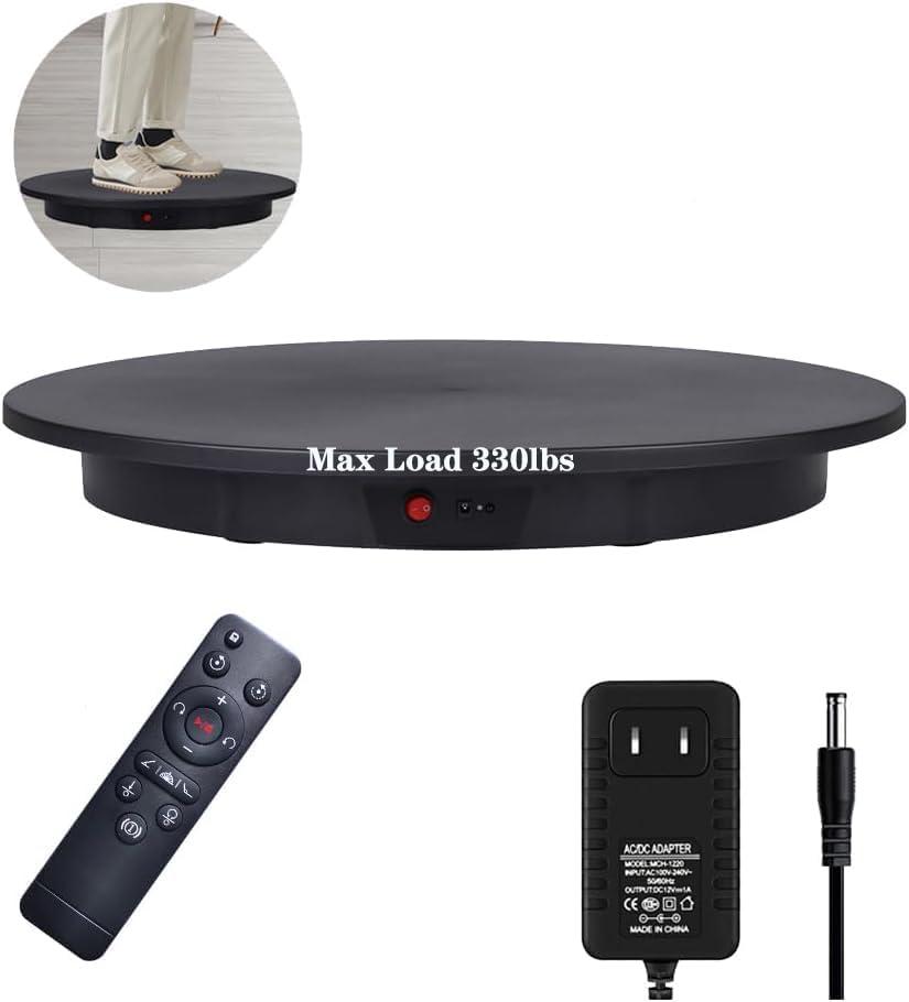 JAYEGT Motorized Rotating Display Stand, 360 Degree Electric Rotating Potography Turntable for Products DisplayLive Show Remote Control +5 Colors Backgrounds (Black/23.6Inch/330Lbs Load/Wired)