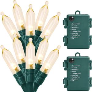 Outdoor String Lights Christmas Lights 50 LED Battery Operated String Lights Fairy Lights for Christmas Tree Wedding Wreath Party Home Garden Indoor, Waterproof, 18ft, Warm White, 2 Pack