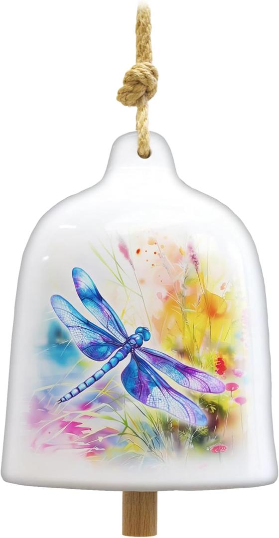Spoontiques Dragonfly Garden Bell - Decorative Ceramic Bell for Yard and Garden Decoration, Indoor and Outdoor Décor