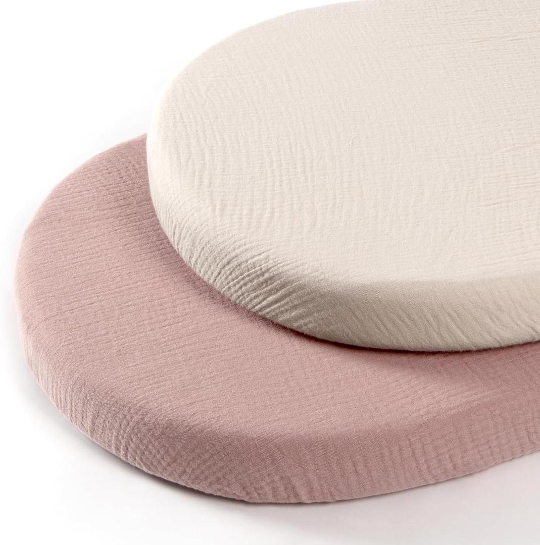 lulumoon Baby Muslin Bassinet Sheets: Cotton Bassinet Sheets Neutral for Boys and Girls - Fitted for Oval Rectangle or Hourglass,Sand & Cream