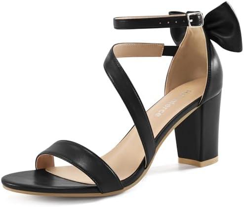 Reimferce Comfortable Block Heels for Women: 3.14" Stable Walk for Confidence on Wedding - Elegant Bow Ankle Strap & Cushioned Insole for Bride & Bridesmaids Size 39