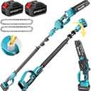 Seesii 2 in 1 Cordless 8 inch Pole Saw & Mini Chainsaw with 2 Battery, Power Electric Polesaw for Tree Trimming, Chain Saw with Extension Pole, Limb Branch Cutter Pruner PS800 (Green Pole Saw)