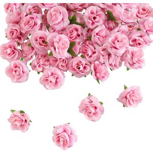 50 Pcs Pink Roses Artificial Flowers 1.7 Inch Mini Rose Flower Head Silk Fake Rose Flowers for Decoration DIY Craft Halloween Home Decor (Pink)