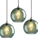 Modern 3-Pack Glass Globe Pendant Lights, Gray Green Modern Pendant Lighting for Kitchen Island, Glass Hanging Lamps for Dining Room Living Room Bedroom, Large 9.85 Inch Fixture (Bulbs Not Included)
