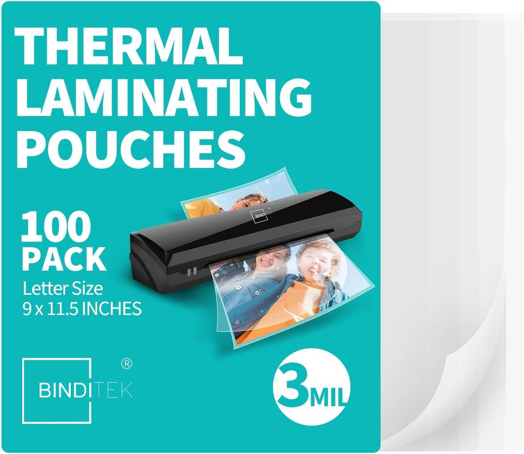 Binditek 100 Pack 3 Mil Thermal Laminating Pouches, 9x11.5 Inches Laminating Sheets, for Letter Size, Ultra Clear, Glossy, Hold 8.5x11 Inches, Heat Seal, Office School Supplies