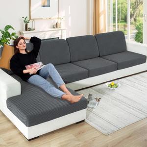 Clearance Stretch Individual Cushion Covers Large Sofa Seat Cushion Slipcovers Soft Couch Cover Replacement Large Checkered Furniture Protector with Elastic Bottom (3 Pcs XL Cushion, Dark Gray)