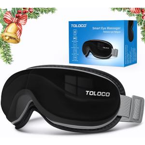 TOLOCO Eye Massager with Heat, Heated Eye Mask with Bluetooth Music for Migraines, Face Massager for Relax and Improve Sleep, Reduce Eye Strain, Relaxation Gifts for Women/Men, Birthday Gifts, Black
