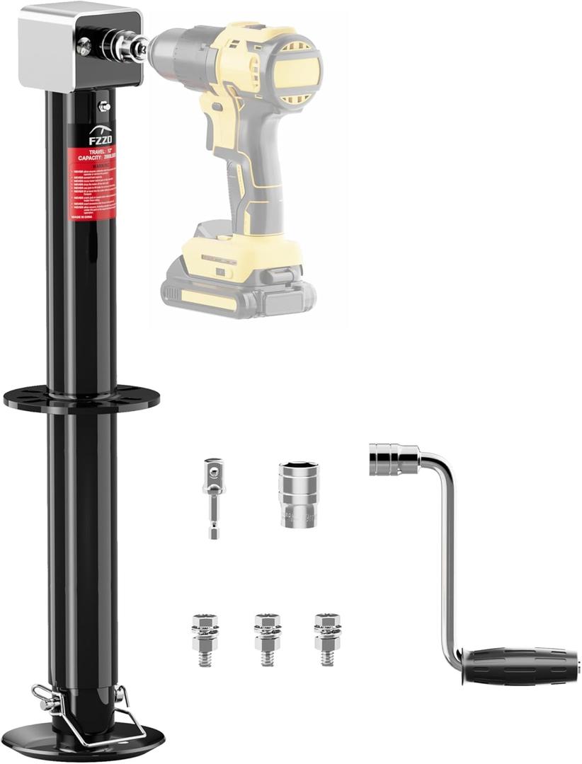 FZZD 5000 lbs A-Frame Trailer Jack, 23" Vertical Travel, 20-24V Cordless Drill Compatible, Adjustable Drop Leg, for Utility, Yacht (Black)