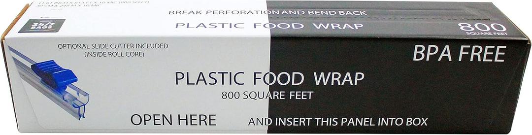 Plastic Food Wrap 800 SQ. FT. BPAFree, Includes Optional Slide Cutter, Extra Cling And No Mess, Clear