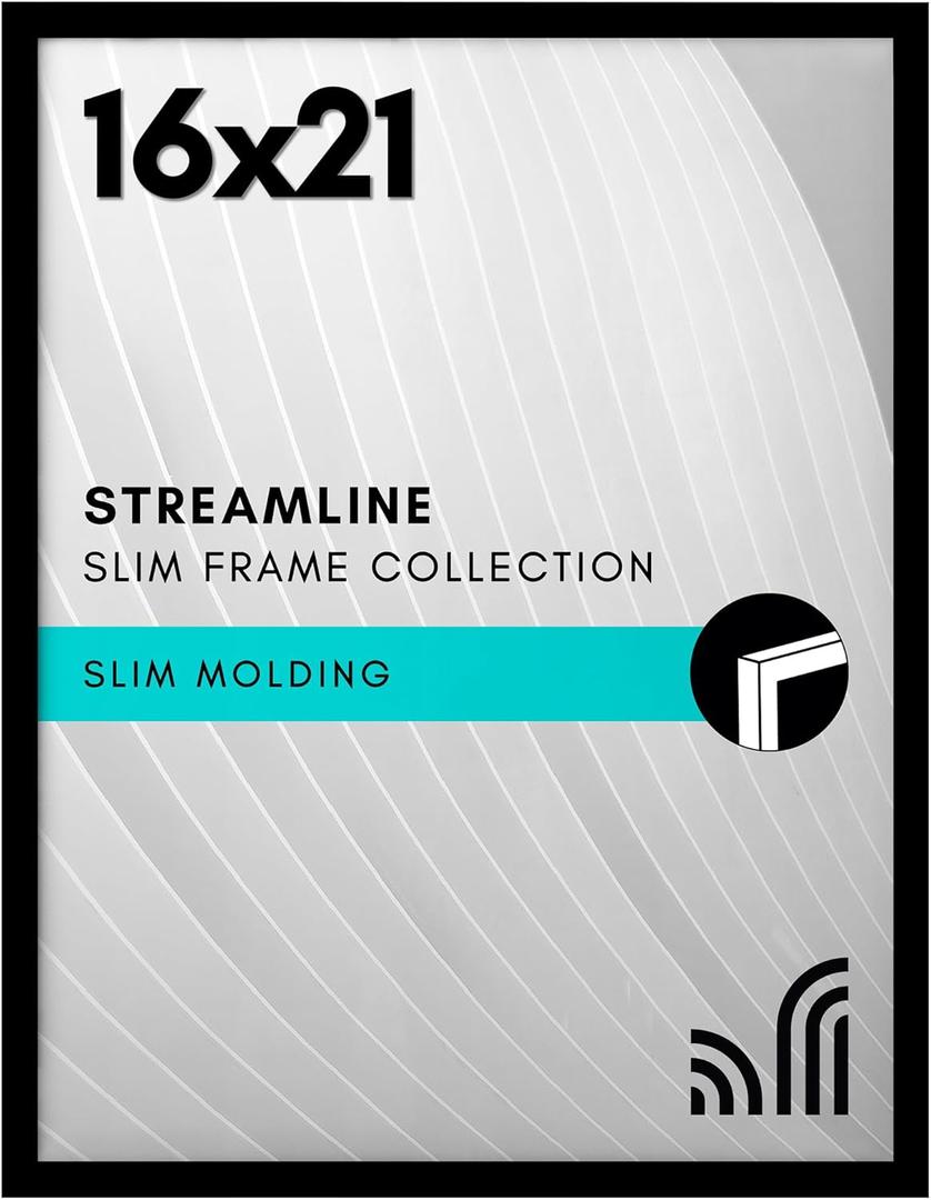 Americanflat 16x21 Picture Frame with Polished Plexiglass - Streamline Collection - Thin Border Picture Frame for Wall Display - Hanging Hardware Included - Black
