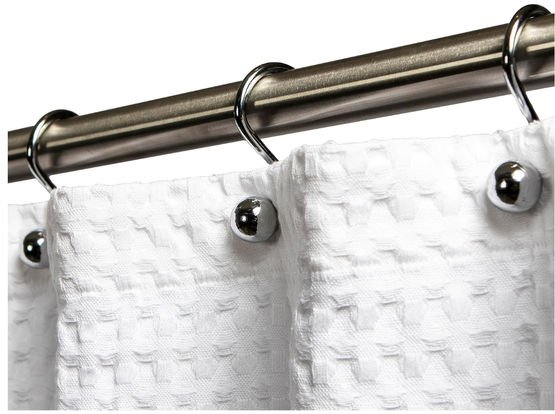 Set of 12 hotel-quality shower curtain hooks with a silver chrome finish