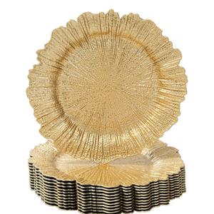 MAONAME Gold Charger Plates Set of 12, Reef Plate Chargers for Dinner Plate, Round Plastic Table Chargers for Thanksgiving, Christmas, 13-inch