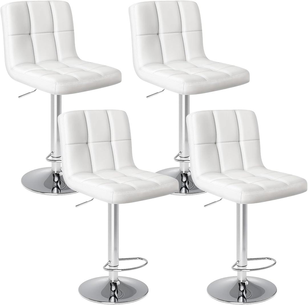 DUMOS Bar Stools Set of 4, 24 inch Counter Height Bar Stools, Upholstered Modern Kitchen Barstools with Metal Base, PU Leather Saddle Stools for Kitchen Island, White