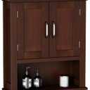 ChooChoo Wood Wall Cabinet with Doors, Medicine Cabinet with Adjustable Shelves Over The Toilet, Rustic Cabinet Wall Mounted for Bathroom, Kitchen, Living Room, Dark Cherry, 21.6 inches x 24 inches x 7.5 inches