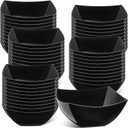 Tanlade 50 Pcs Square Plastic Serving Bowls Disposable Snack Salad Bowl Small Party Candy Bar Containers Taco Bar Serving Dishes for Buffet Chips Fruit(Black,16 oz)