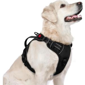 rabbitgoo Dog Harness for Large Dogs, No Pull Pet Harness with Soft Padded Handle, Adjustable Reflective Vest with 3 Buckles, Easy Walking Harness with 2 Leash Clips, Black, L
