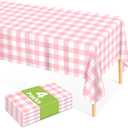 Mulbozy 4 Pcs Pink Gingham Tablecloth 54 108 Inches Pink and White Checkered Table Cloth Disposable Plastic Waterproof Tablecover for Outdoor Picnic, Birthday Party, Holiday Dinner