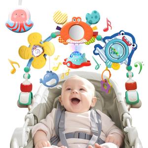 Musical Baby Stroller Arch, Travel Car Seat Toys, Baby Play Arch Crib Accessory, Mobile for Bassinet, Pram Activity Arch Bar for Babies Infants (Crab)