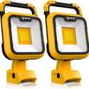 Work Light for Dewalt 20V Max: Cordless 2 COB 64W 6400Lumen Bright - Battery Powered USB Rechargeable Portable Flood LED Worklight for Outdoor Construction Camping,No Battery(2 PCS)
