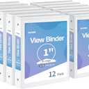 SUNEE 3 Ring Binder 1 Inch 12 Pack, Clear View Binder Bulk Three Ring PVC-Free (Fit 8.5x11 Inches) for School or Office Supplies, White