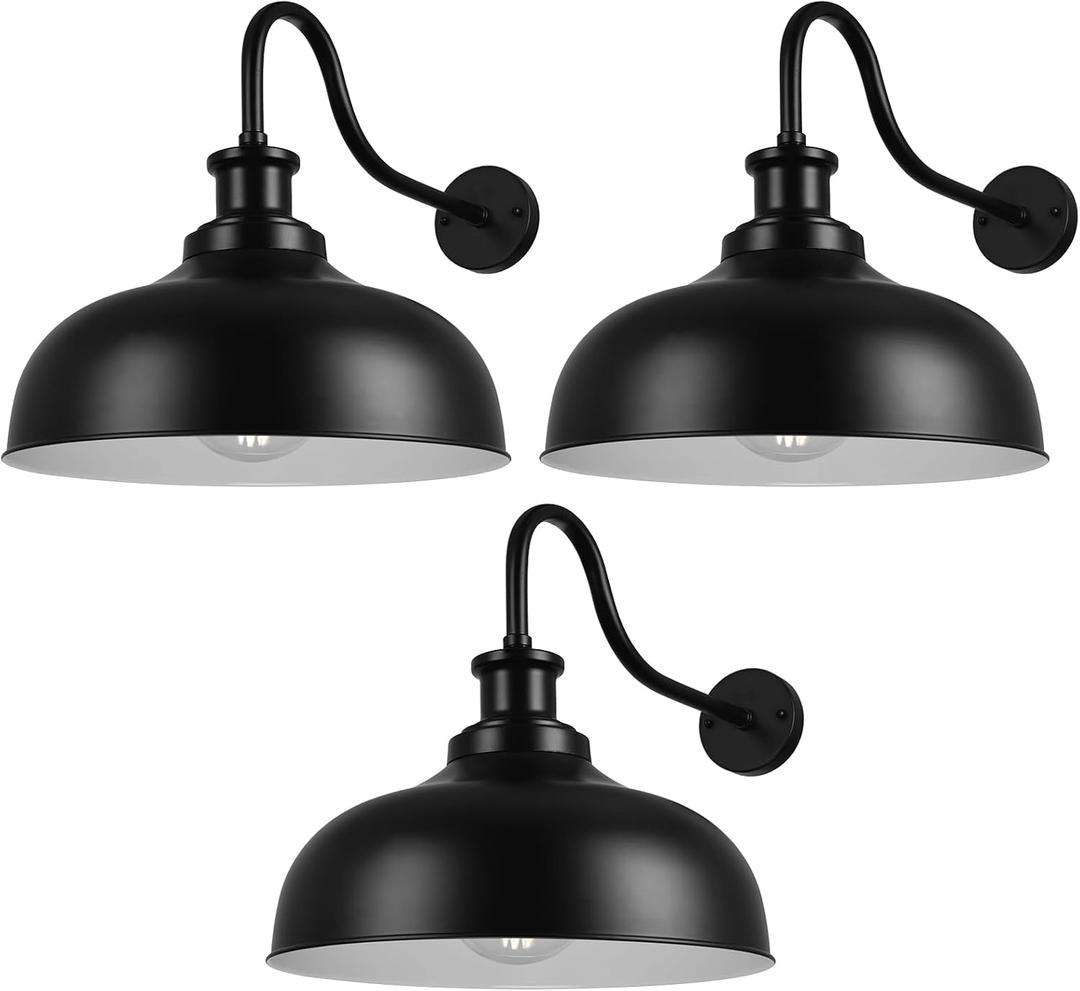 Outdoor Barn Light,16 Inch Dome Outdoor Wall Sconce Farmhouse Exterior Wall Mount Light Vintage Wall Lighting Fixture Industrial Black Wall Lantern for Porch, Entryway, Garage, 3 Pack, Large