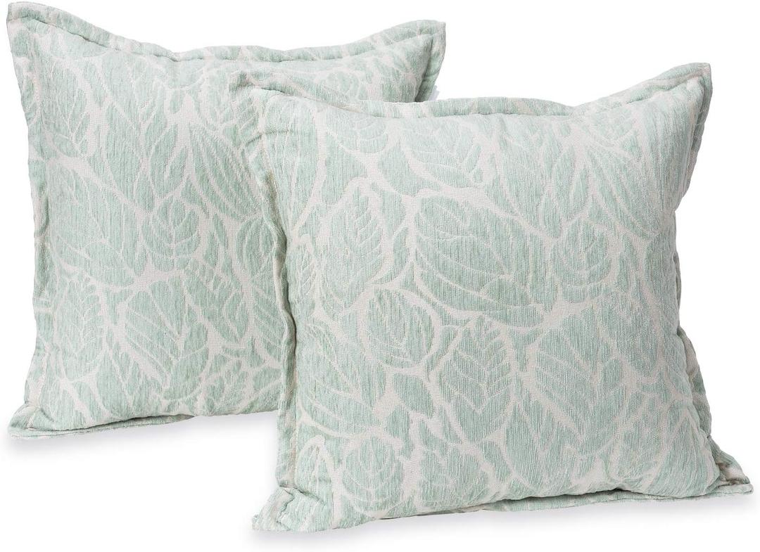 Klear Vu Katelyn Chenille Textured Flower Decorative Throw Pillows, Filled with CloudFill, 20" x 20", Set of 2, Green