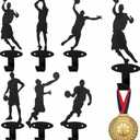 Zonon 6 Set Basketball Medal Hanger Display Holder Wall Mount Basketball Players Dunk Silhouette Coat Hooks with Screws Medal Display Rack Iron Race Ribbon Award Organizer Gift for Athletes Christmas