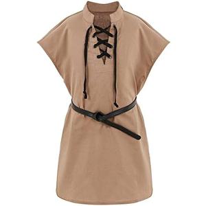 Boys Kids Renaissance Pirate T Shirts Viking Medieval Sleeveless Lace Up Costume Scottish Cotton Tank Tops