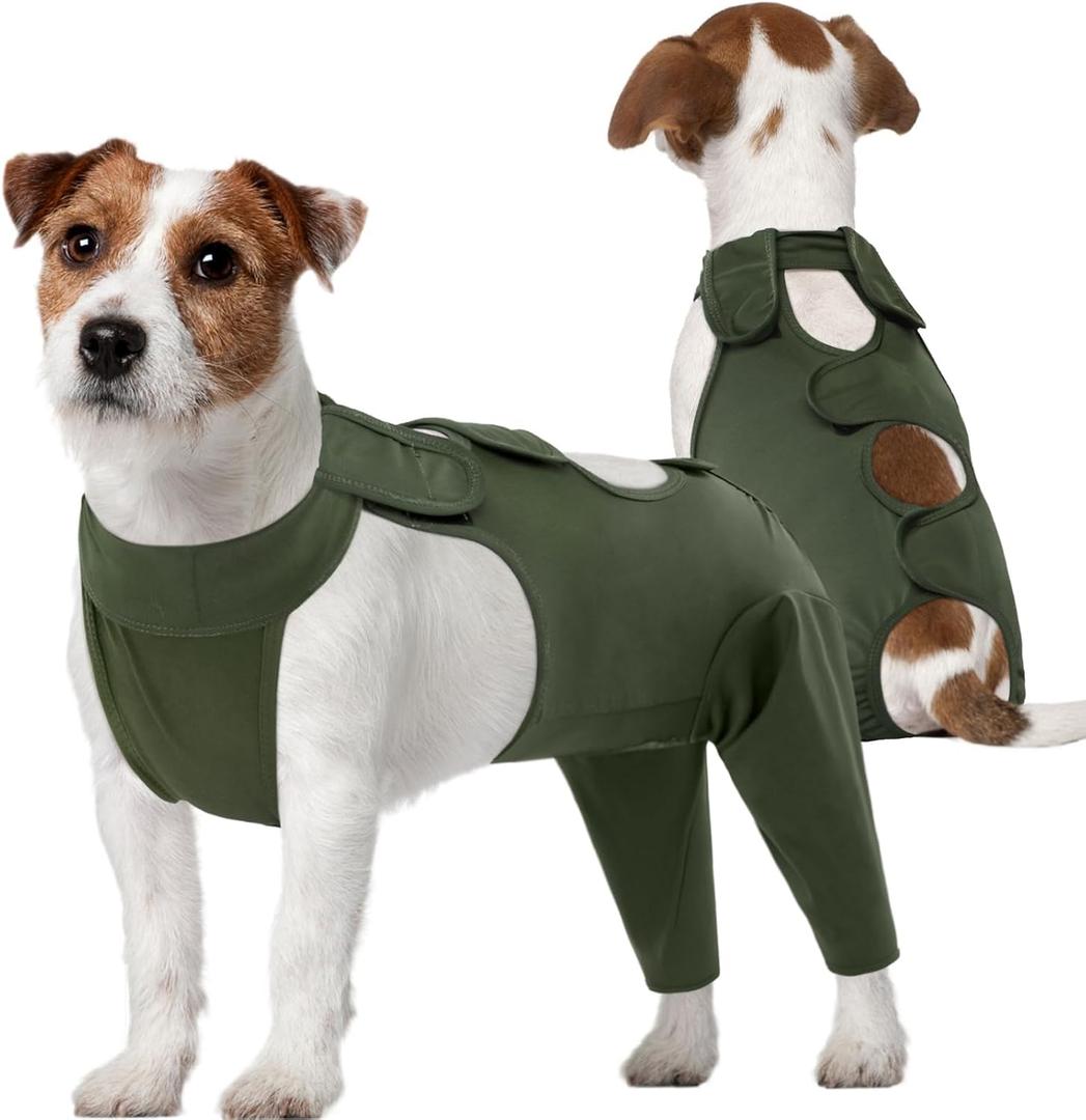Kuoser Thigh Wound Protective Sleeve for Dogs, Dog Surgery Recovery Suit for Rear Legs, Dog Recovery Sleeve for Female Male Dogs, Dog Onesie After Surgery Pet Surgical Suit for Spay Neuter, Green,  M