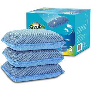 Miracle Microfiber Kitchen Sponge by Scrub-It - Non-Scratch Heavy Duty Dishwashing Cleaning sponges- Machine Washable - (Blue)